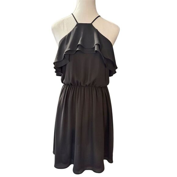 Lush Women's Black Halter Neck Ruffle Dress Size M Party Cocktail - Picture 1 of 14